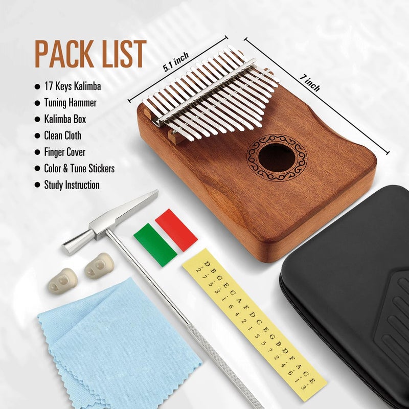 MIFOGE Kalimba Thumb Piano 17 Keys with Mahogany Wood,Mbira,Finger Piano Builts-in Waterproof Protective Box, Easy to Learn Portable Musical Instrument,Gift for Beginners (Mahogany) - Image 4
